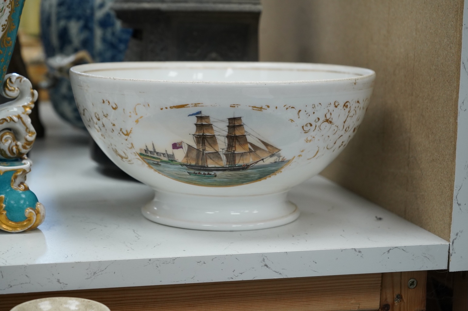 A 19th century French cornucopia vase and a Continental bowl, tallest 26cm